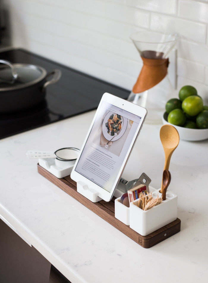 Tablet with recipe on table kitchen