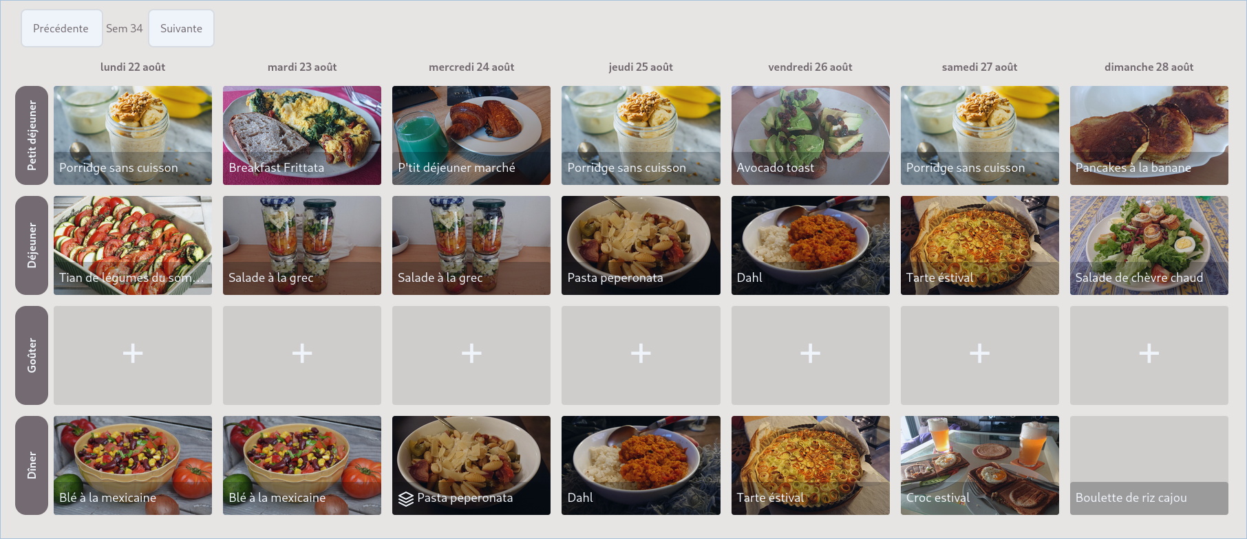 repas planifiés sur une semaine