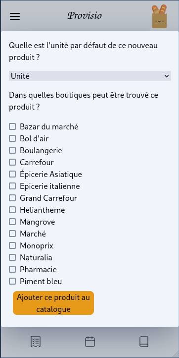 popup pour ajouter un produit au catalogue