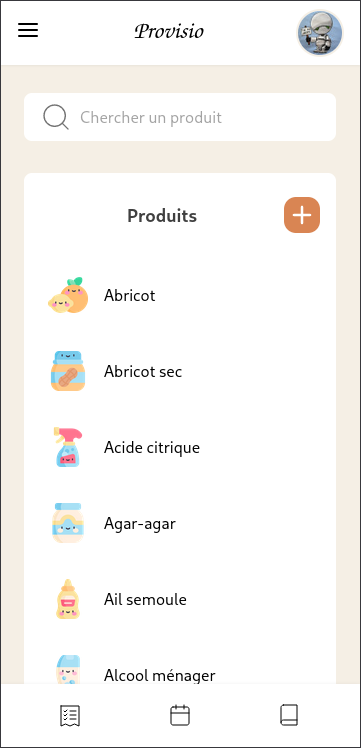 Capture d'écran du catalogue produits avec des images représentent les catégories